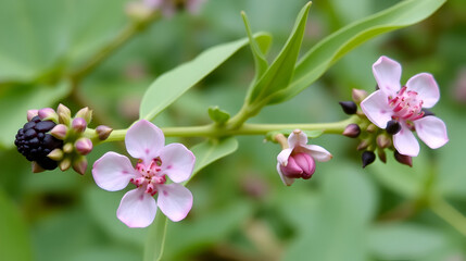 Obraz premium Flower buds and flowers of the Black Elder in spring, Sambucus nigra