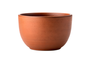 Simple Terracotta Clay Bowl A Handmade Earthenware Cup for Tea, Coffee, or Small Plants on White Background