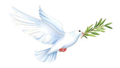 Obraz premium Elegant Watercolor Dove in Flight, a Symbol of Peace with a Fresh Olive Sprig