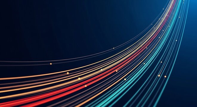 Abstract glowing light trails representing high speed data transfer. - Powered by Adobe