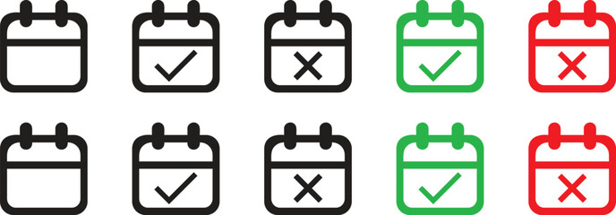 Calendar Vector Icon with Tick and Cross Marks