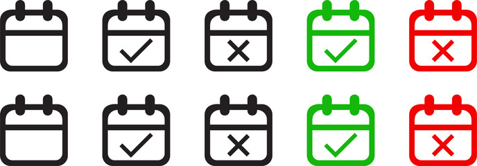 Calendar Vector Icon with Tick and Cross Marks