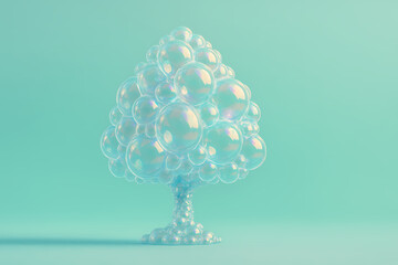 Bubbles shaped like a tree create a whimsical and artistic effect in a serene aqua background Generative AI