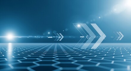 Fototapeta premium Futuristic Digital Arrows Moving Forward on a Glowing Hexagonal Grid.