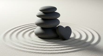 Heart of Tranquility - Balanced Stones and a Heart in a Raked Sand Zen Garden.