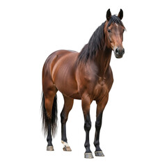 Obraz premium A majestic brown horse with a black mane standing proudly against a black background in a studio shot created with generated ai