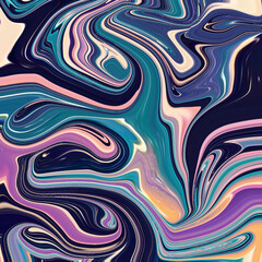 Fototapeta premium Colorful abstract swirl with flowing teal, pink, and navy textures, perfect for modern backgrounds, digital art, or creative fashion design.
