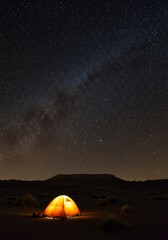 Desert Solitude - A Glowing Tent Under the Majestic Milky Way Galaxy.