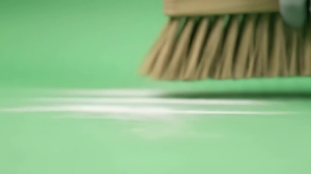 A close-up view of a brush sweeping a surface, creating a clean line.