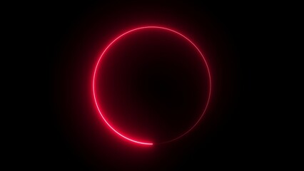 Vivid Red Neon Circle Ring on Black Background glowing