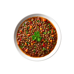 Delicious Brown Lentil Soup with Vegetables in a White Bowl