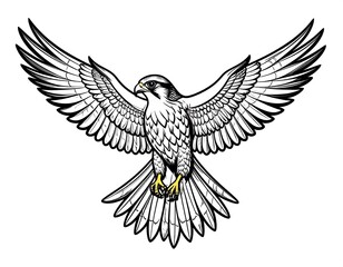 Naklejka premium Falcon in flight, intricate line art