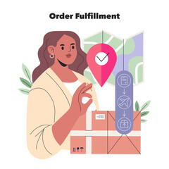 Woman Completing Order Fulfillment Vector Illustration