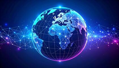 Fototapeta premium A global network interconnected, with a stylized map of the world and glowing connections, creating a visual representation of international links.