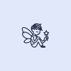 Simple minimalist fairy boy logo line illustration.