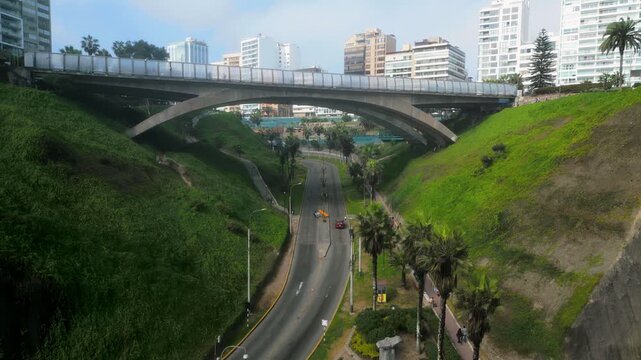 Lima Peru Sunny Day in Winter Coast Miraflores Bajada Balta clear day Aerial View Drone View DJI pro,