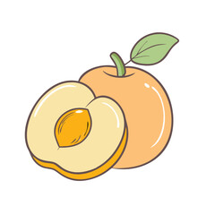 A cartoon drawing of a whole peach and a sliced peach side by side