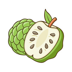 A Whole and a Halved Custard Apple Fruit Illustration on White