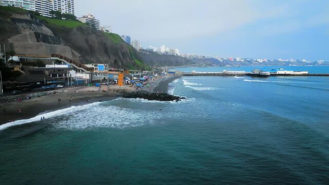 Lima Peru Sunny Day in Winter Coast Miraflores Bajada Balta clear day Aerial View Drone View DJI pro,