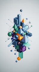 Abstract composition of geometric shapes in vibrant hues creates a visually dynamic and modern aesthetic