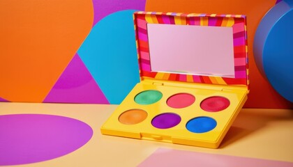 Bright Colorful Makeup Palette with Geometric Background
