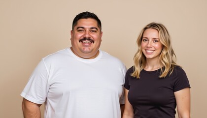 Fototapeta premium Friendly Pair Smiling Individuals Against Neutral Background