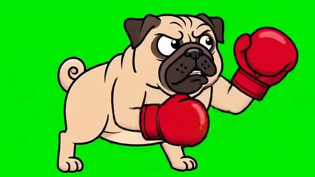 Pug Boxer Cartoon Green Screen.