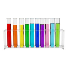 A row of test tubes filled with colorful liquids in a rack against a black background in a laboratory created with generative ai
