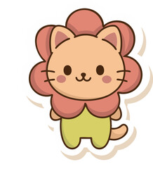 A kawaii cat in a flower costume, representing nature and whimsy in a cute character design.