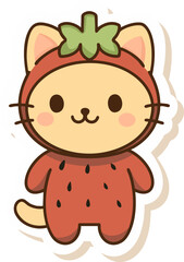 Obraz premium A kawaii cat in a strawberry costume, combining the sweetness of a strawberry with a cat design for a cute look.