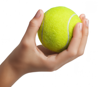 close-up of a woman's hand holding a tennis ball, png, transparent