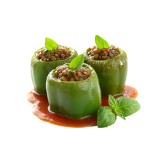 Delicious Lentil Stuffed Green Peppers with Tomato Sauce and Basil