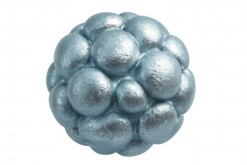 Metallic sphere composed of smaller spheres, creating a textured and bumpy surface, isolated on a transparent background