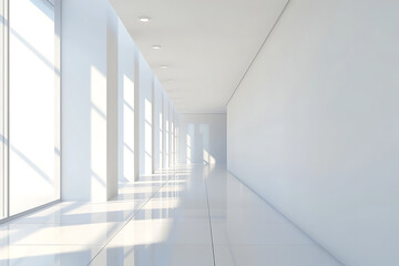 Obraz premium 白く洗練されたオフィスのミニマルな廊下空間