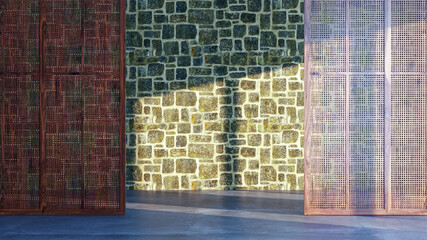 Large luxury modern bright interiors Living room mockup illustration 3D rendering image