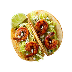 Delicious Shrimp Tacos with Cabbage and Blue Cheese - Overhead Shot