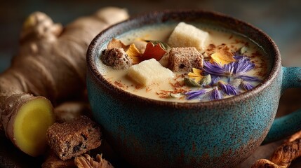 Fototapeta premium Artisanal Ginger Infusion: A Rustic Brew of Comfort and Natural Flavors