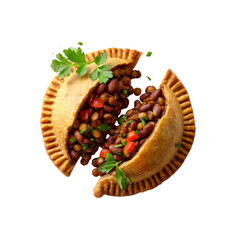 Delicious Lentil and Bean Empanada Cut in Half, Isolated on Black Background