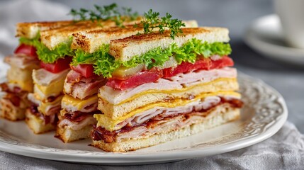 Delicious Club Sandwich with Layers of Savory Fillings on Display