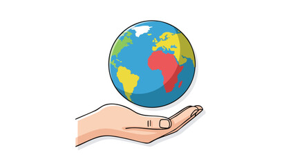 World in your hands artwork symbolizing environmental care and global responsibility shown with a hand holding the earth illustration