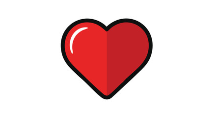 Stylized Crimson Heart Graphic with Black Outline on a White Background, Symbolizing Affection