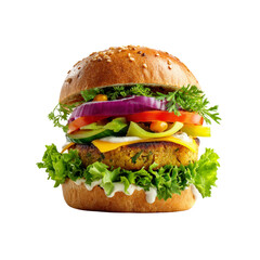 Delicious Veggie Burger with Fresh Vegetables and Sesame Seed Bun