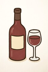 美しいワインボトルとグラスのイラスト素材