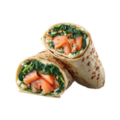 Delicious Smoked Salmon and Spinach Wrap, Cut in Half, Close-up