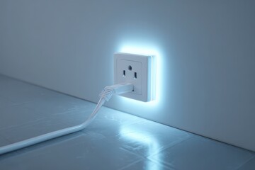Powering innovation with a glowing electrical outlet and connected white cable