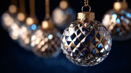 Luxury Christmas ornaments, crystal detail, macro product shot 