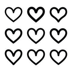 Collection of hand drawn outline hearts, and-Drawn Heart Shapes, Hand Drawn Sketch of Love Heart Shape Icons, Set of black heart icons, Valentines day icon hearts, Heart collection