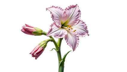 Naklejka premium Pink flower with buds in soft light against white background 