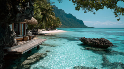 Beachfront Tropical Bungalow with Private Beach and Palm Trees - Paradise Escape