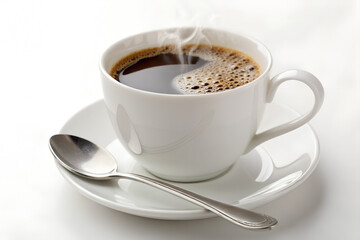 Fototapeta premium A cup of hot coffee with spoon with white background , vector illustration 